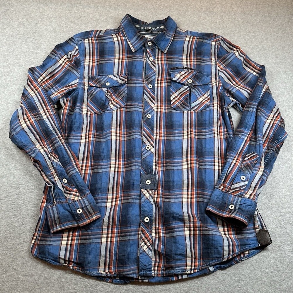 Buffalo Jeans Shirt Mens L‎ Long Sleeve Button Up Savion Plaid Blue Red